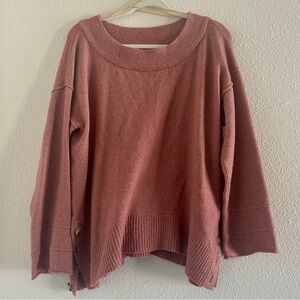 Democracy Pink Rose Boatneck Side Buttons Pullover Sweater